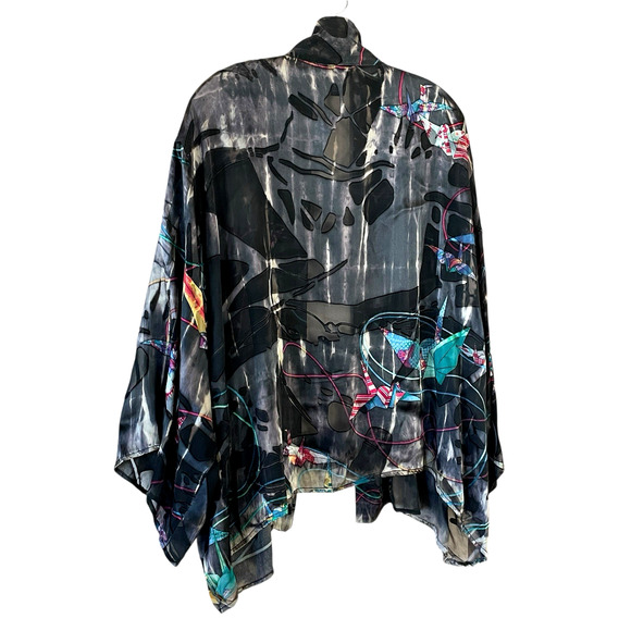 CITRON SANTA MONICA Size 3X Black Silk Origami Pattern Open Sheer Burnout Jacket - Picture 9 of 11